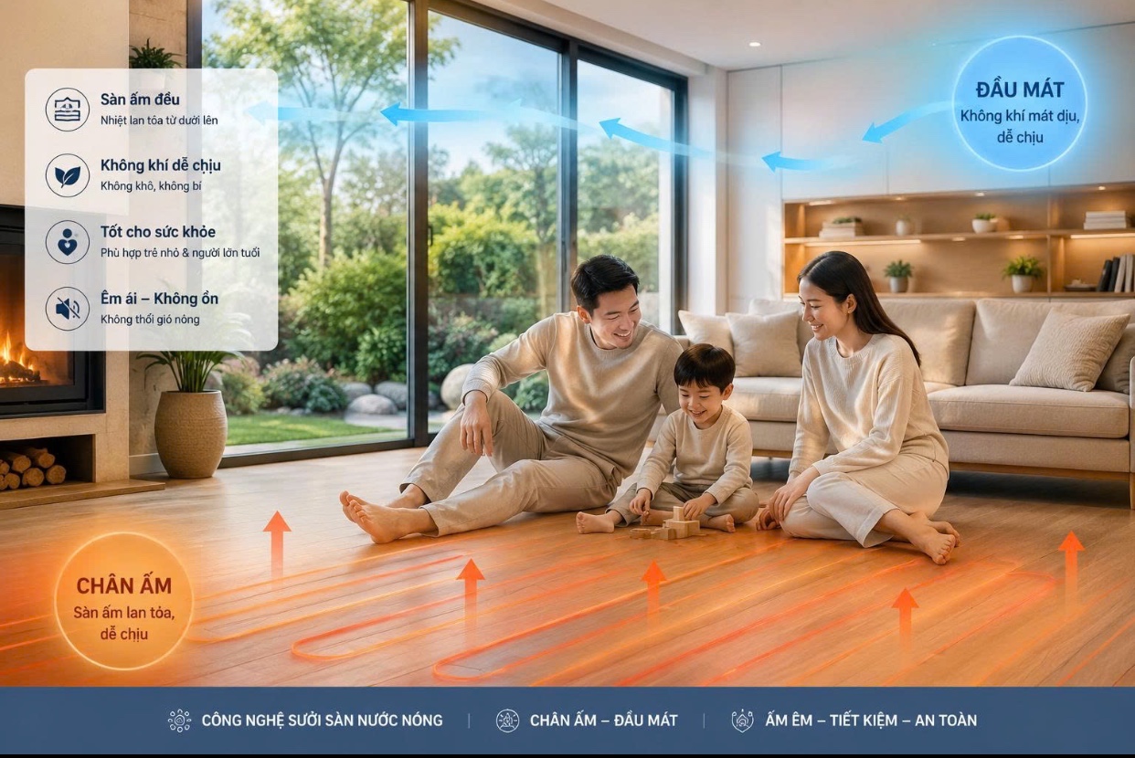 Sưởi sàn Villa chân ấm đầu mát